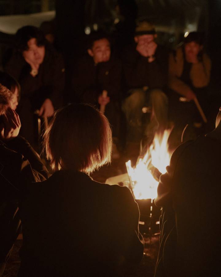 Around the fire at night
