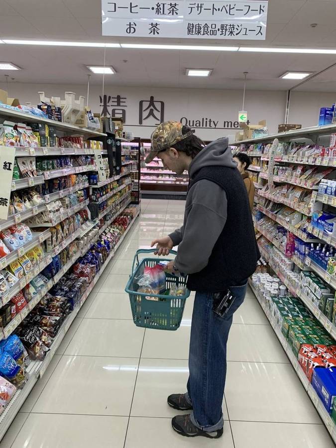 Shopping at the supermarket in town