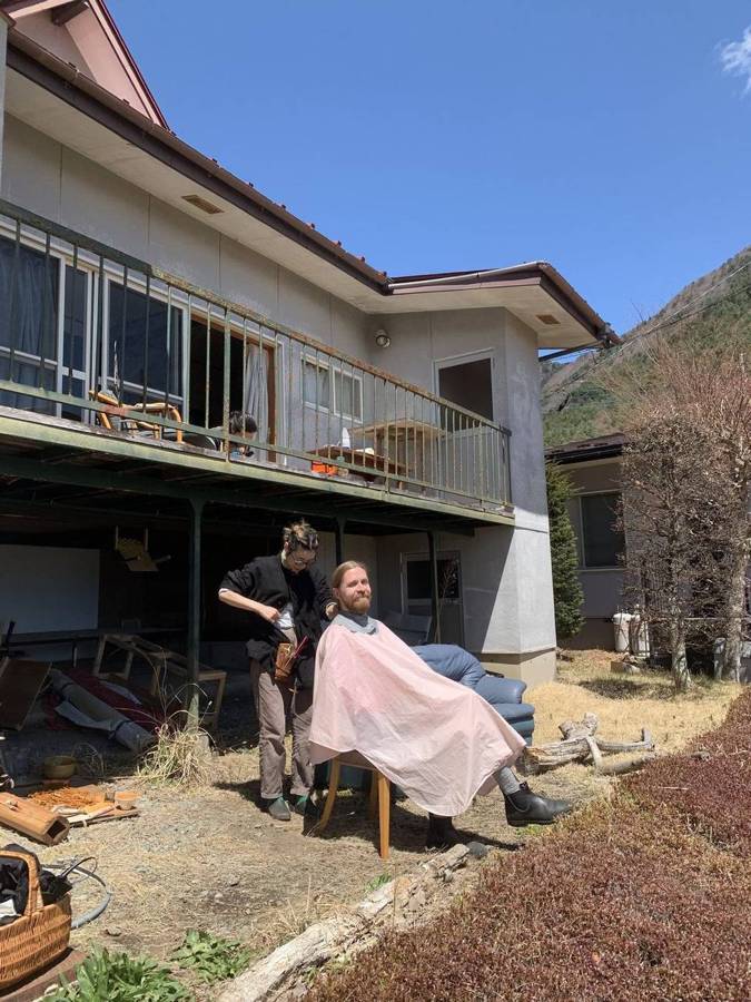 A haircut in front of the house